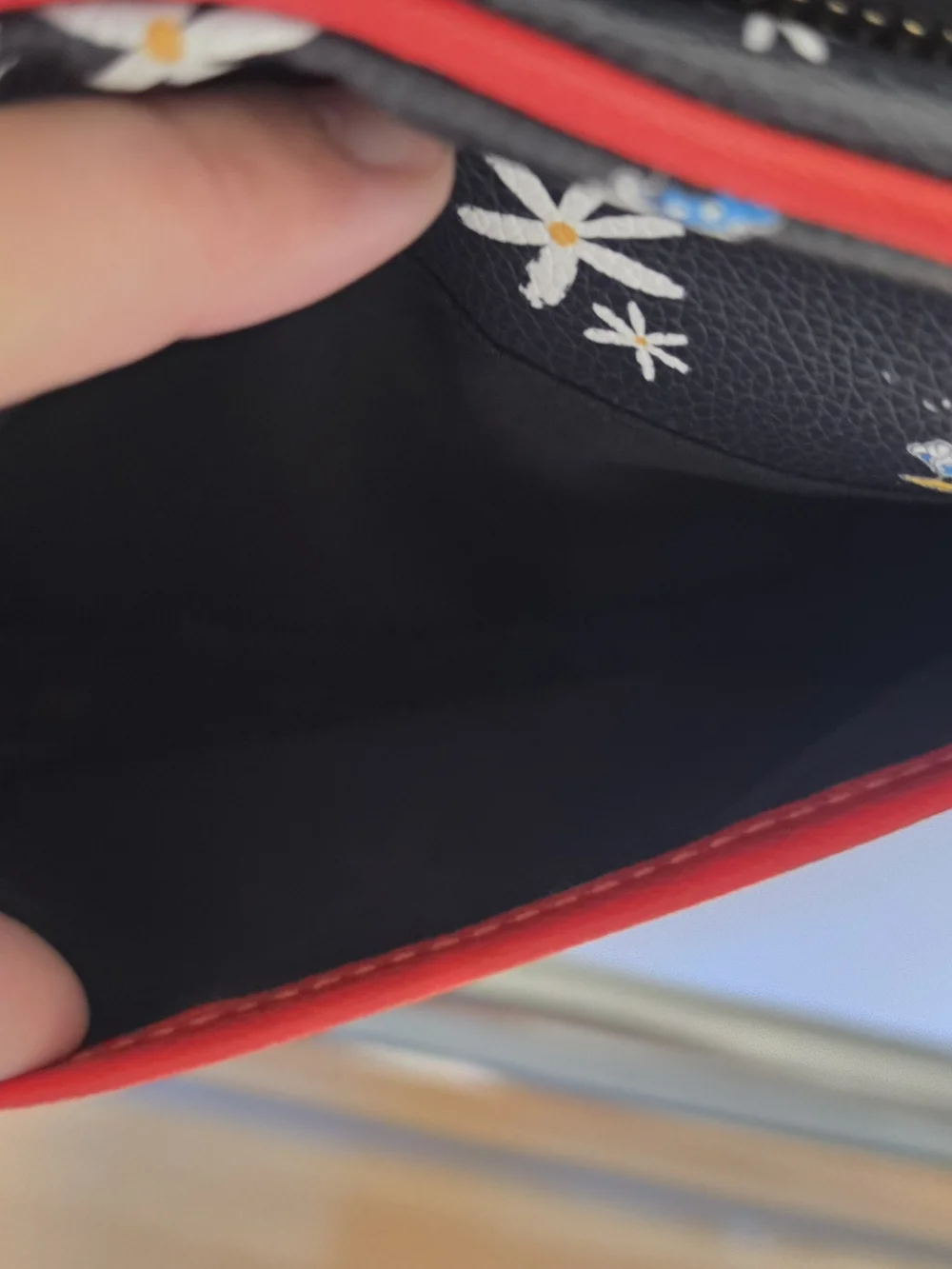 Disney Minnie Mouse Black Crossbody Bag with Red Trim and Daisy Print